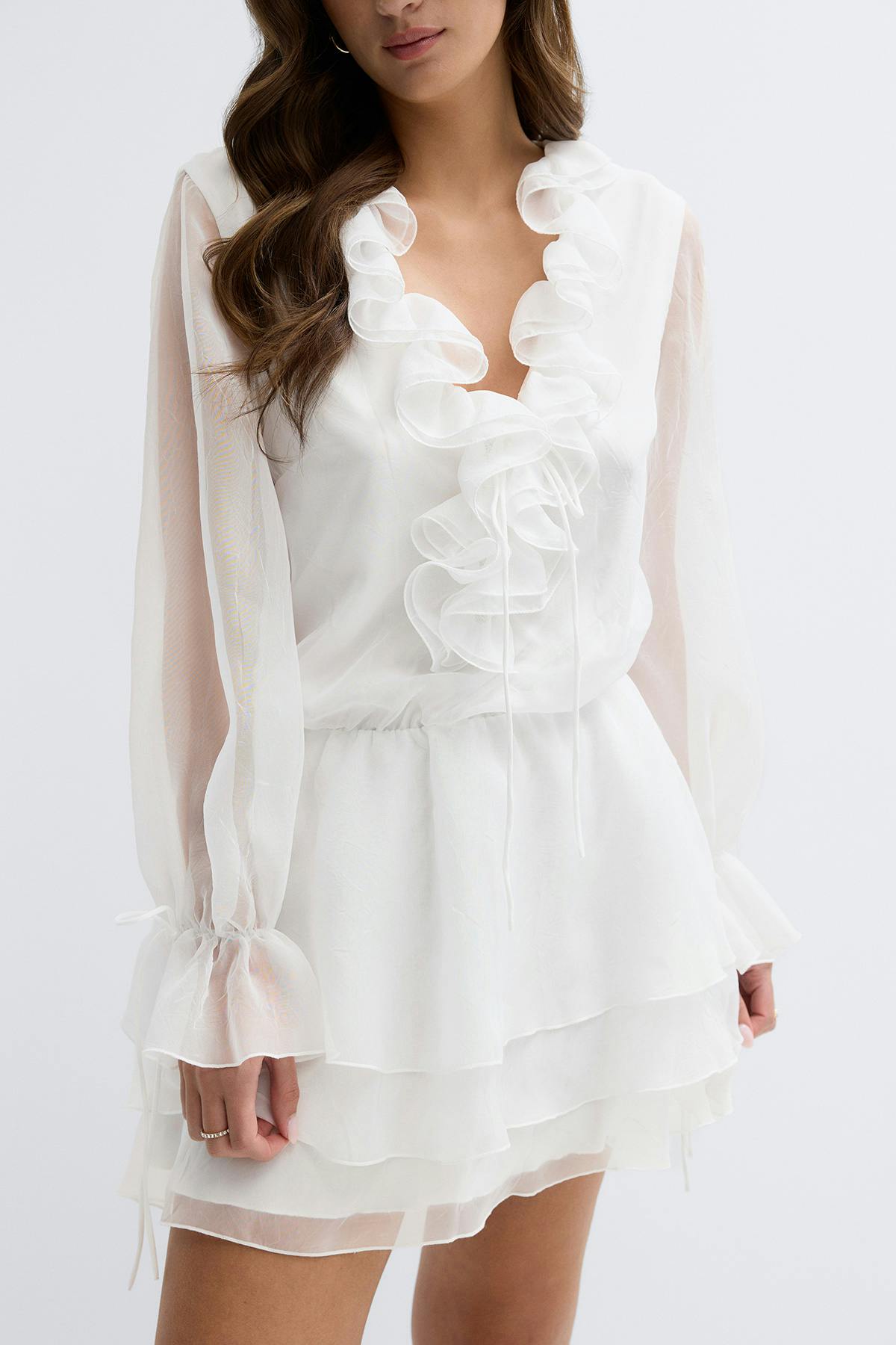 Long sleeve frill mini dress