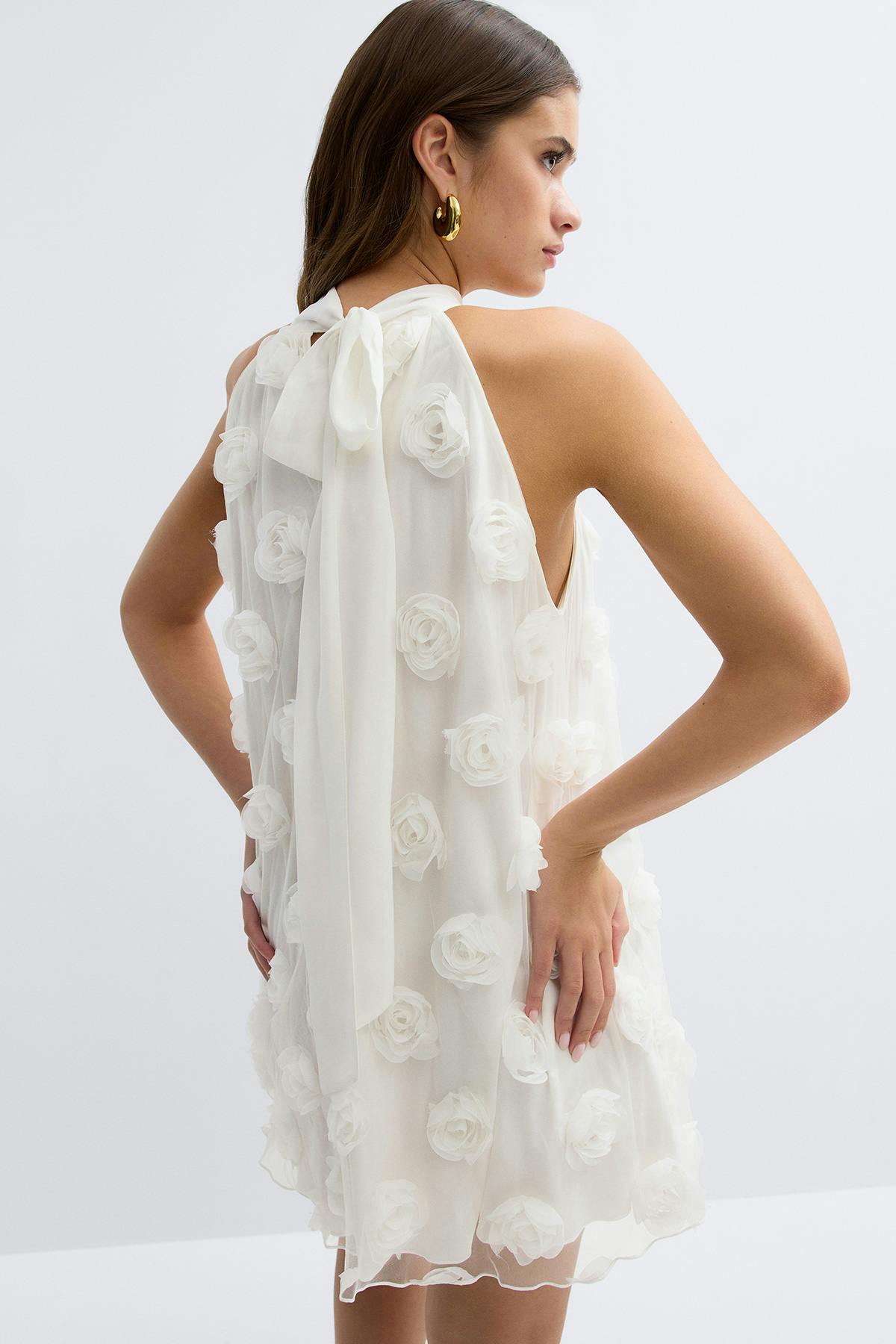 Wide halterneck mini dress