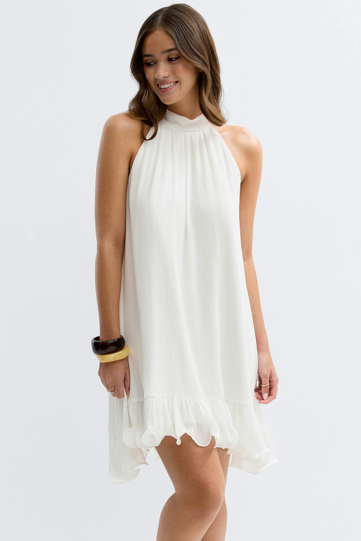 Pleated frill mini dress