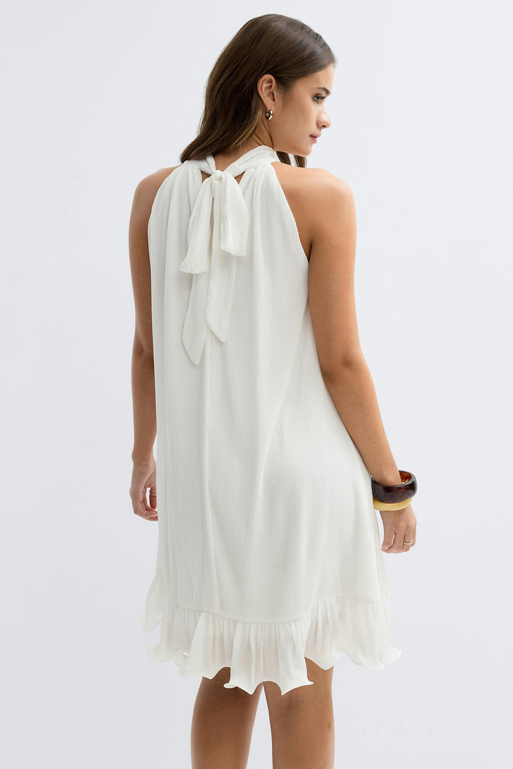 Pleated frill mini dress