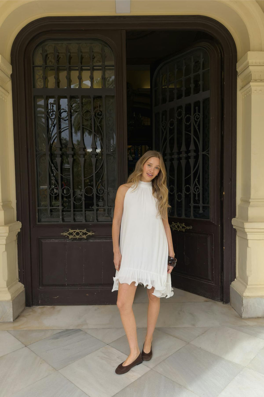 Pleated frill mini dress