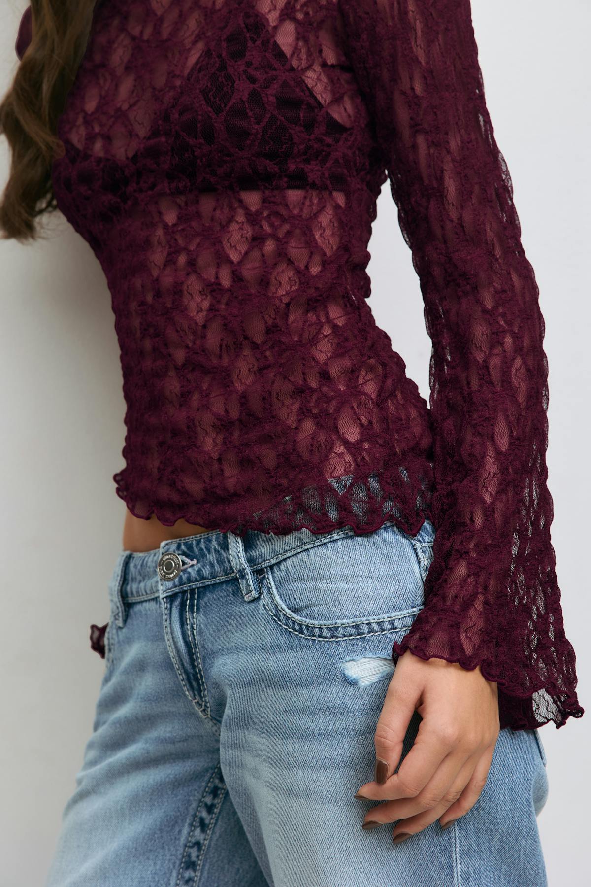 14+ asymmetric lace top