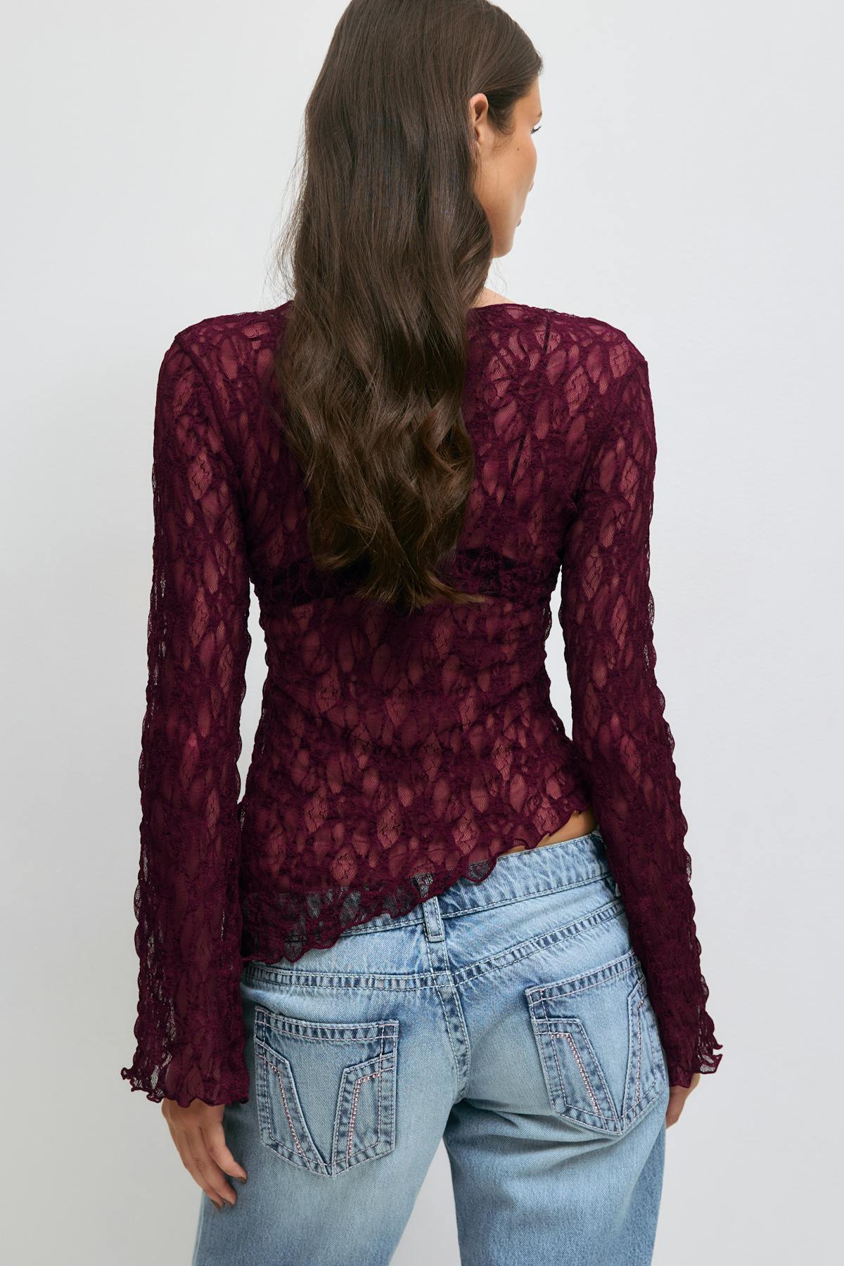 14+ asymmetric lace top