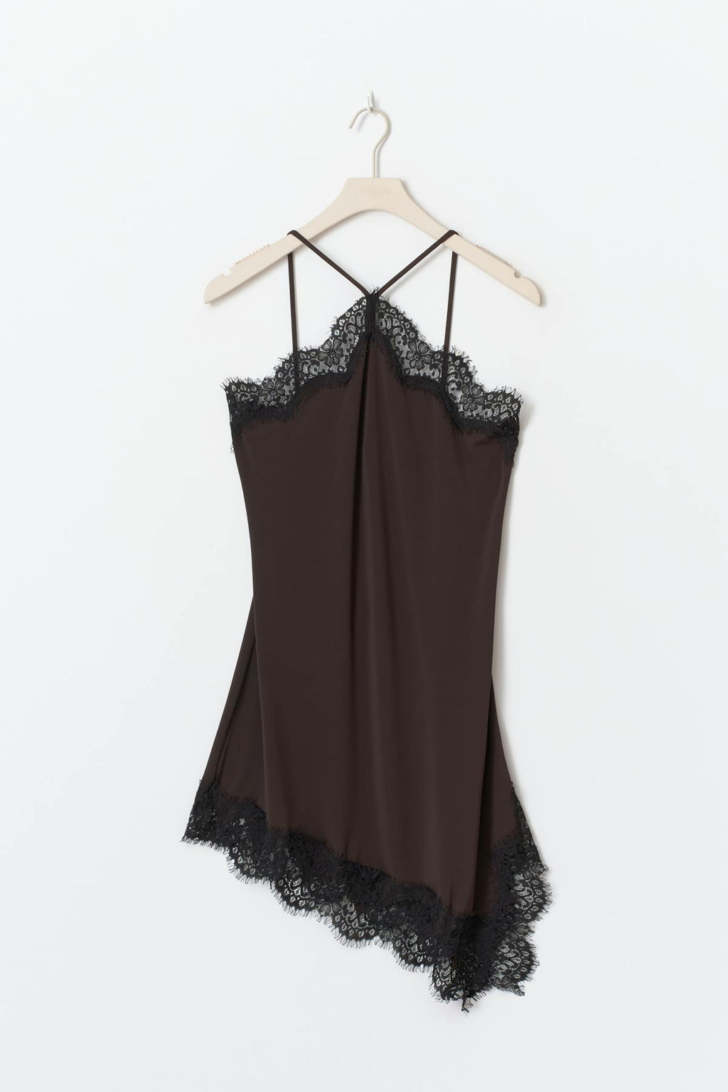 Asymmetric lace mini dress