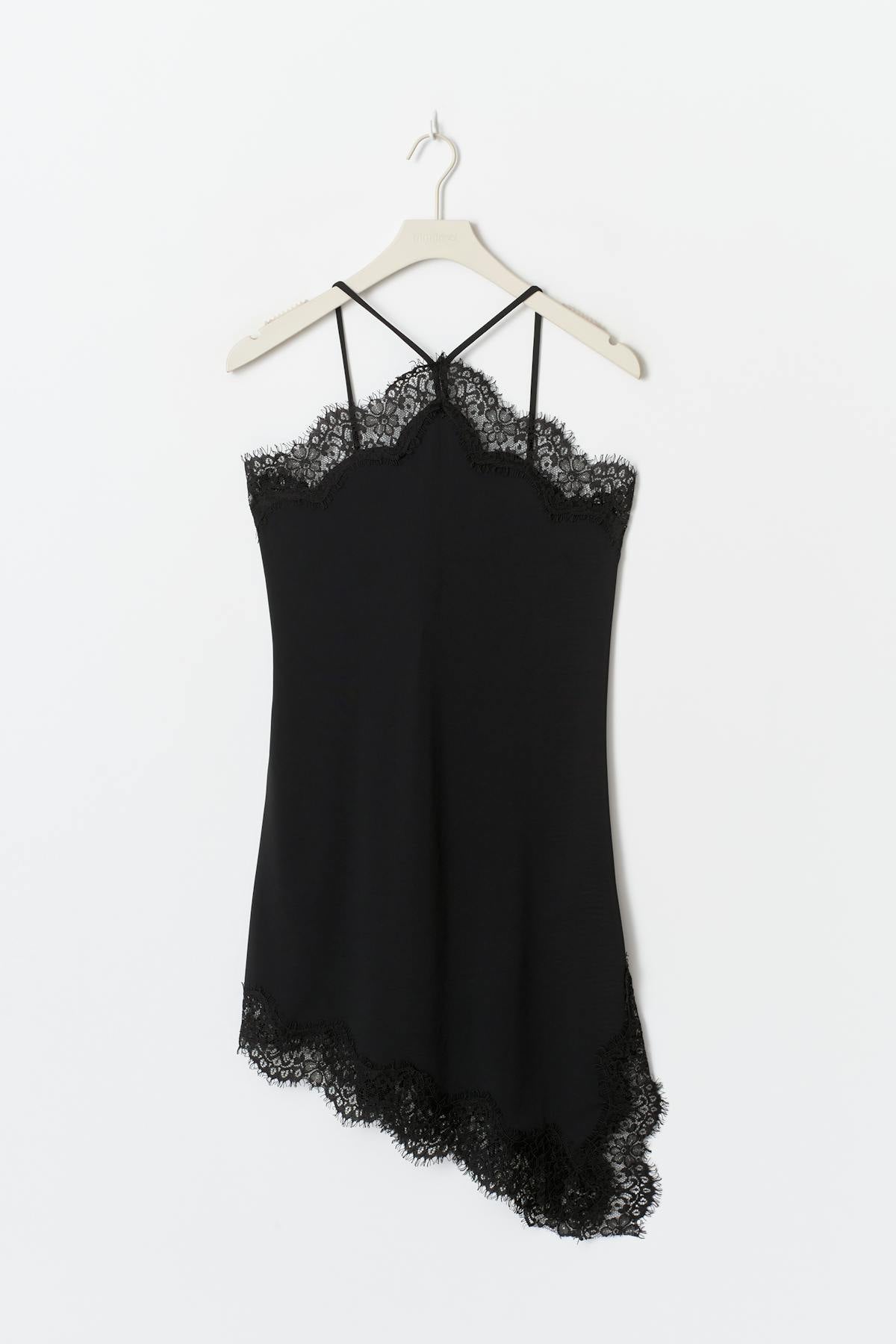 Asymmetric lace mini dress