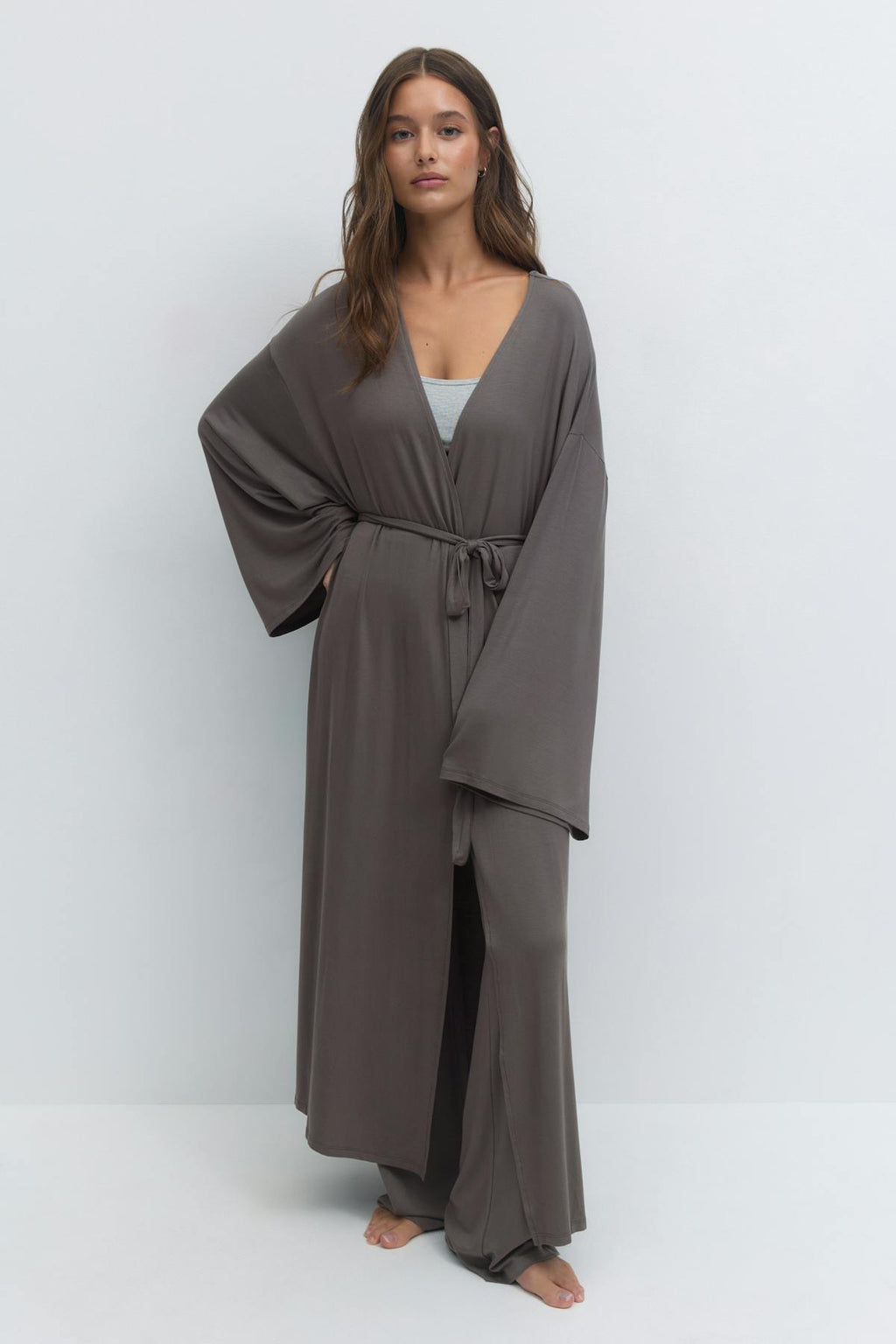 Soft slit loungewear robe