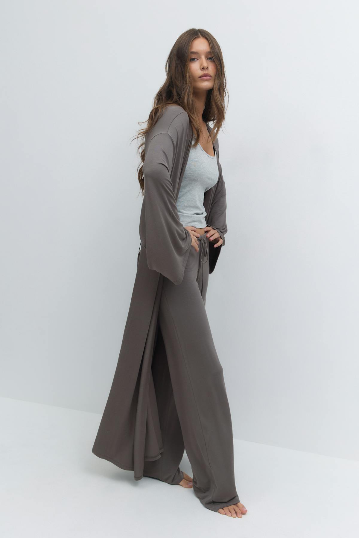 Soft slit loungewear robe