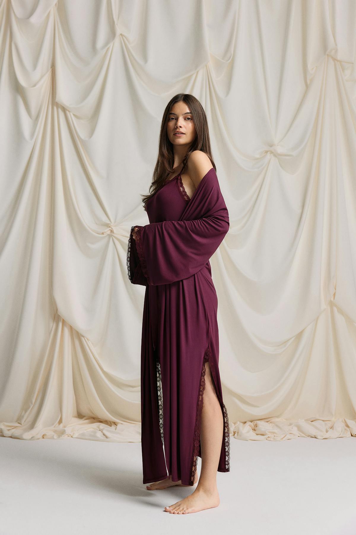 Soft lace loungewear robe