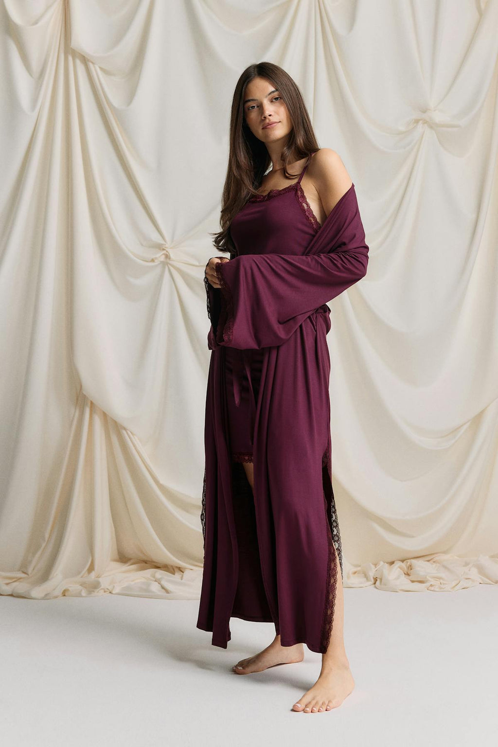 Soft lace loungewear robe