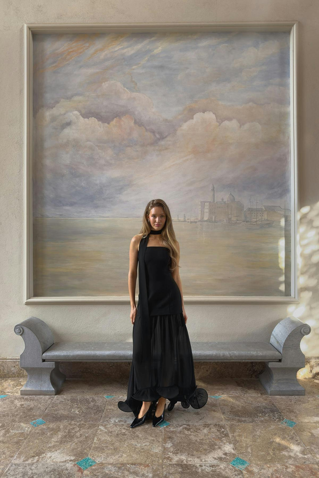 Bandeau frill maxi dress