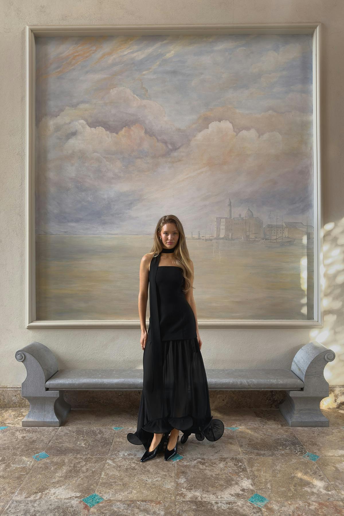Bandeau frill maxi dress