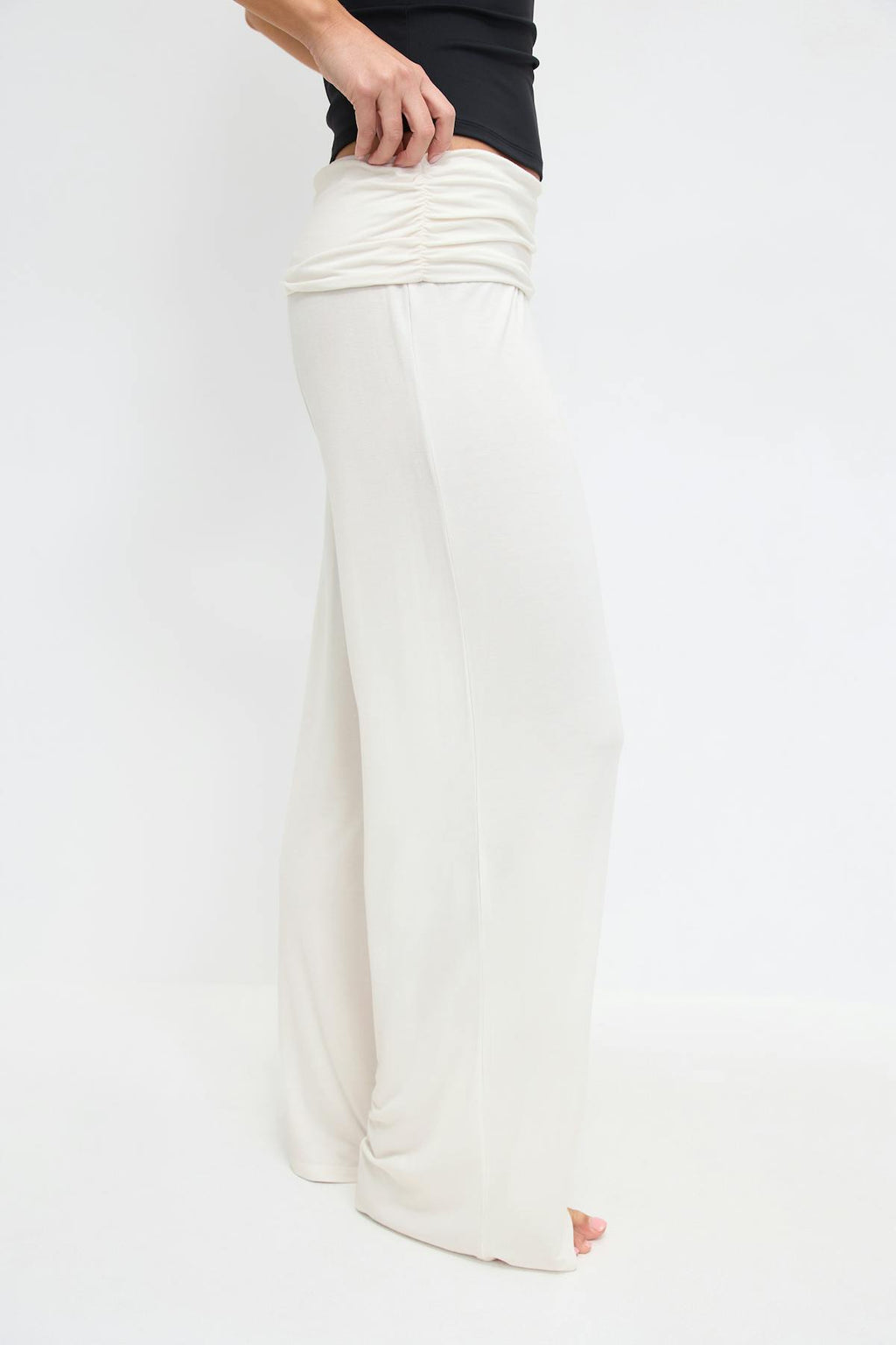 Folded wide yoga trousers