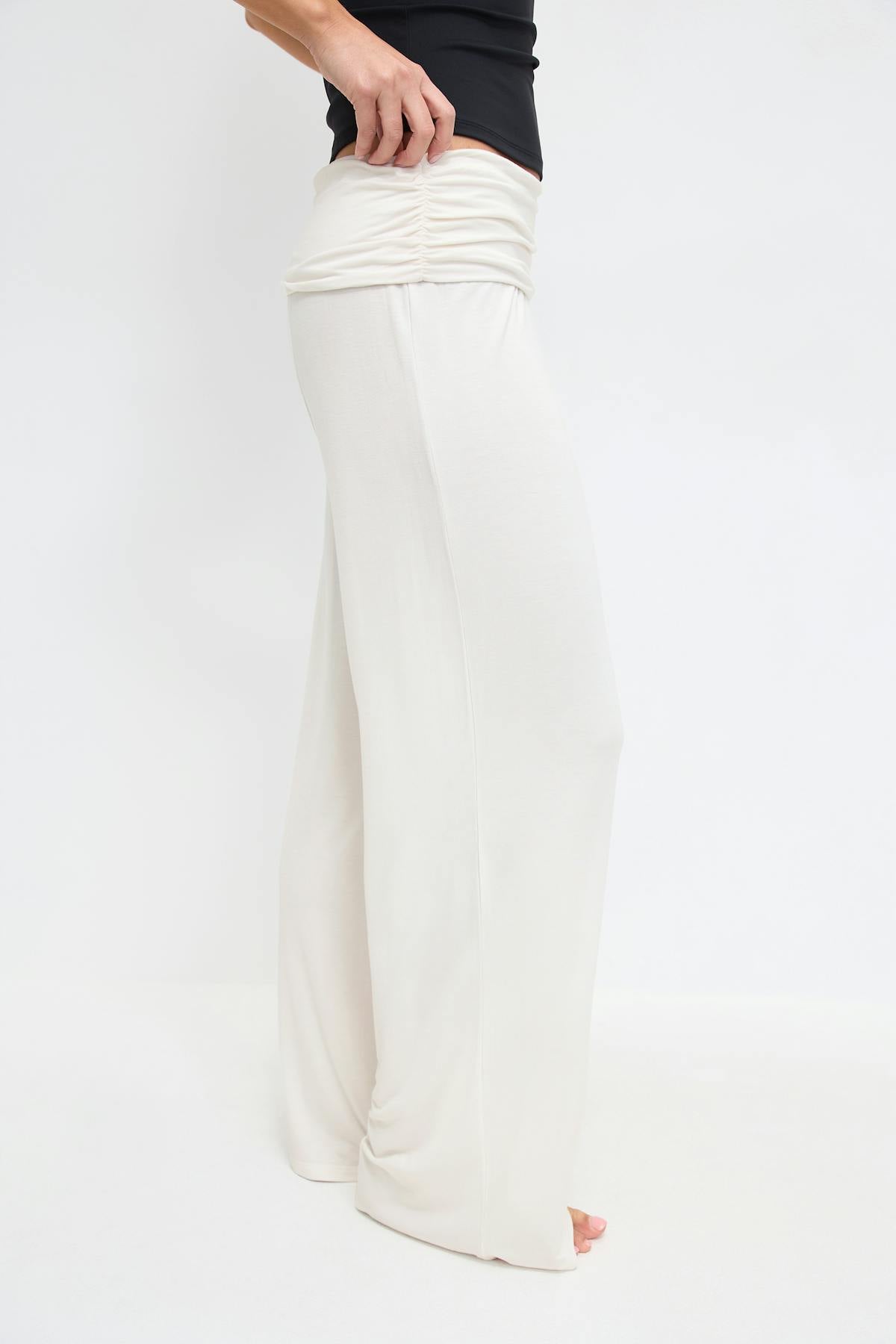Folded wide yoga trousers