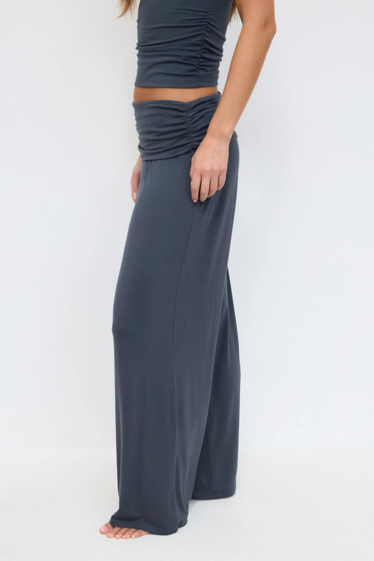 Folded wide yoga trousers