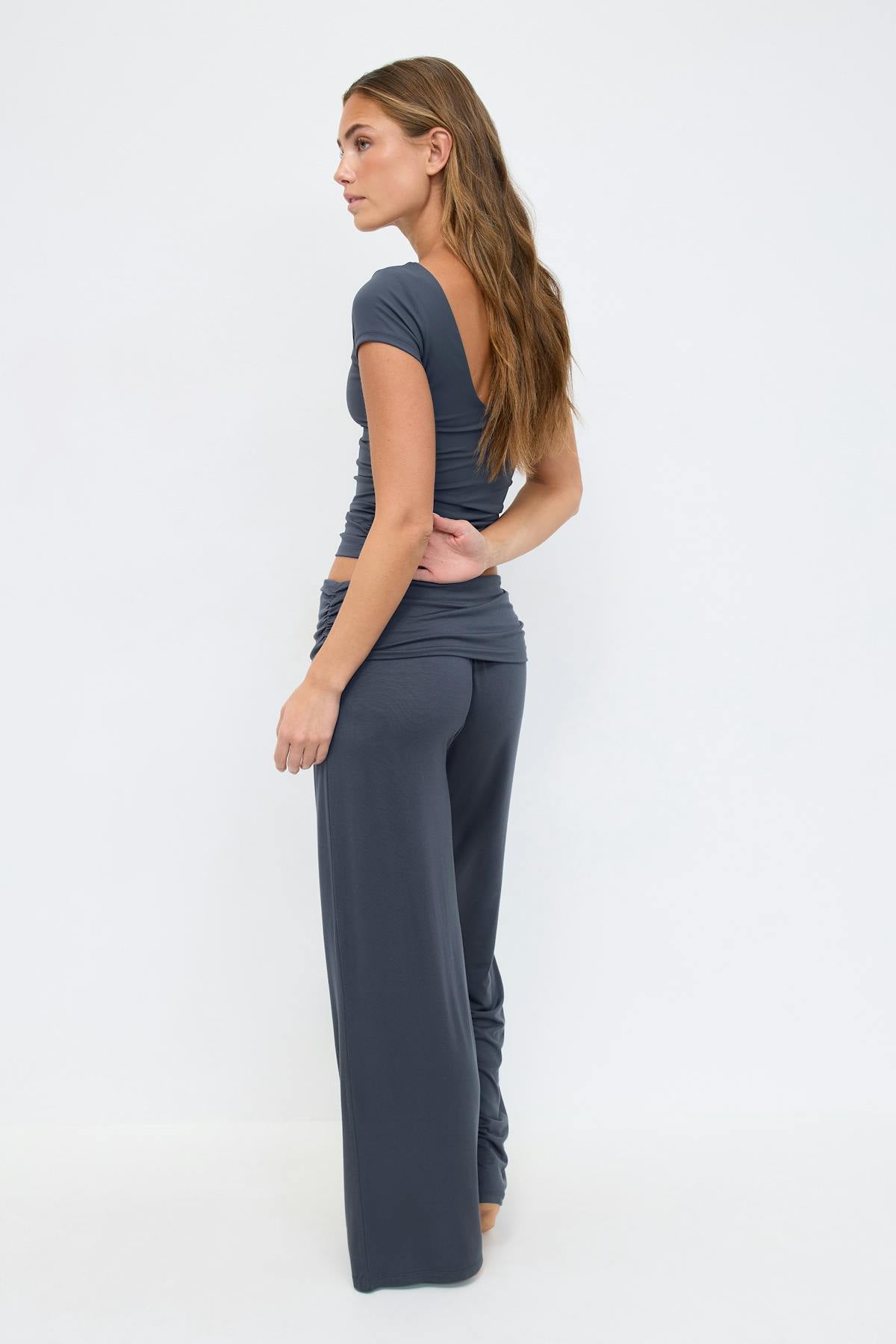 Folded wide yoga trousers
