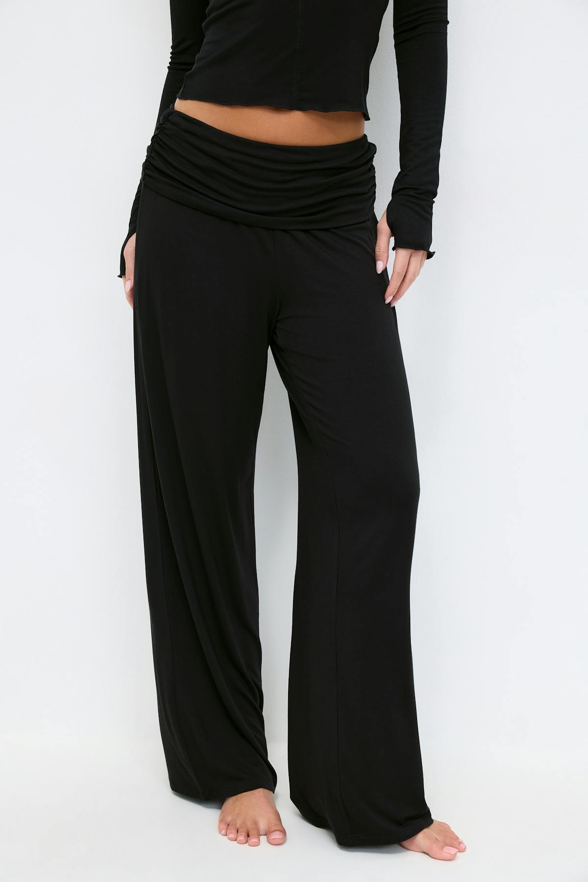 Folded wide yoga trousers