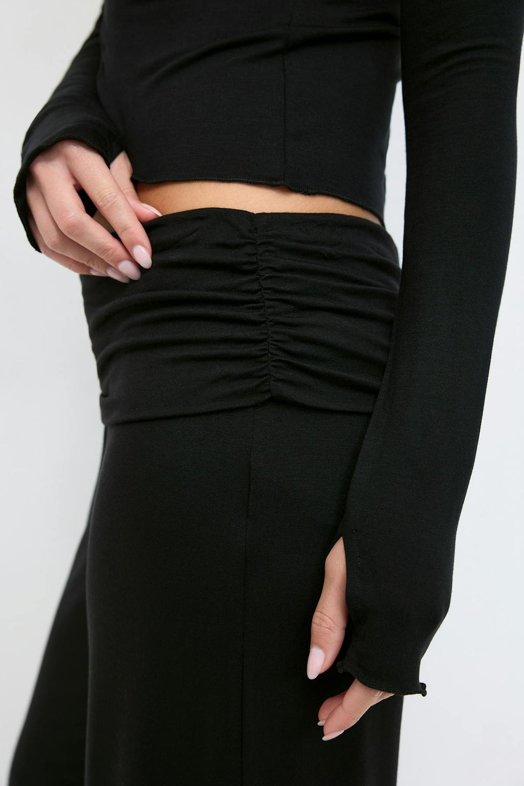 Folded wide yoga trousers