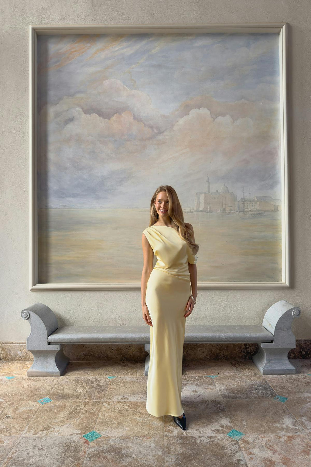 Draped satin maxi dress