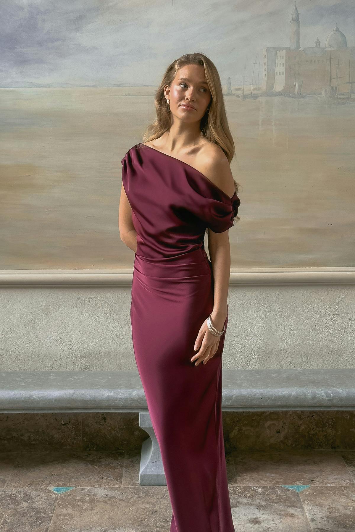 Draped satin maxi dress
