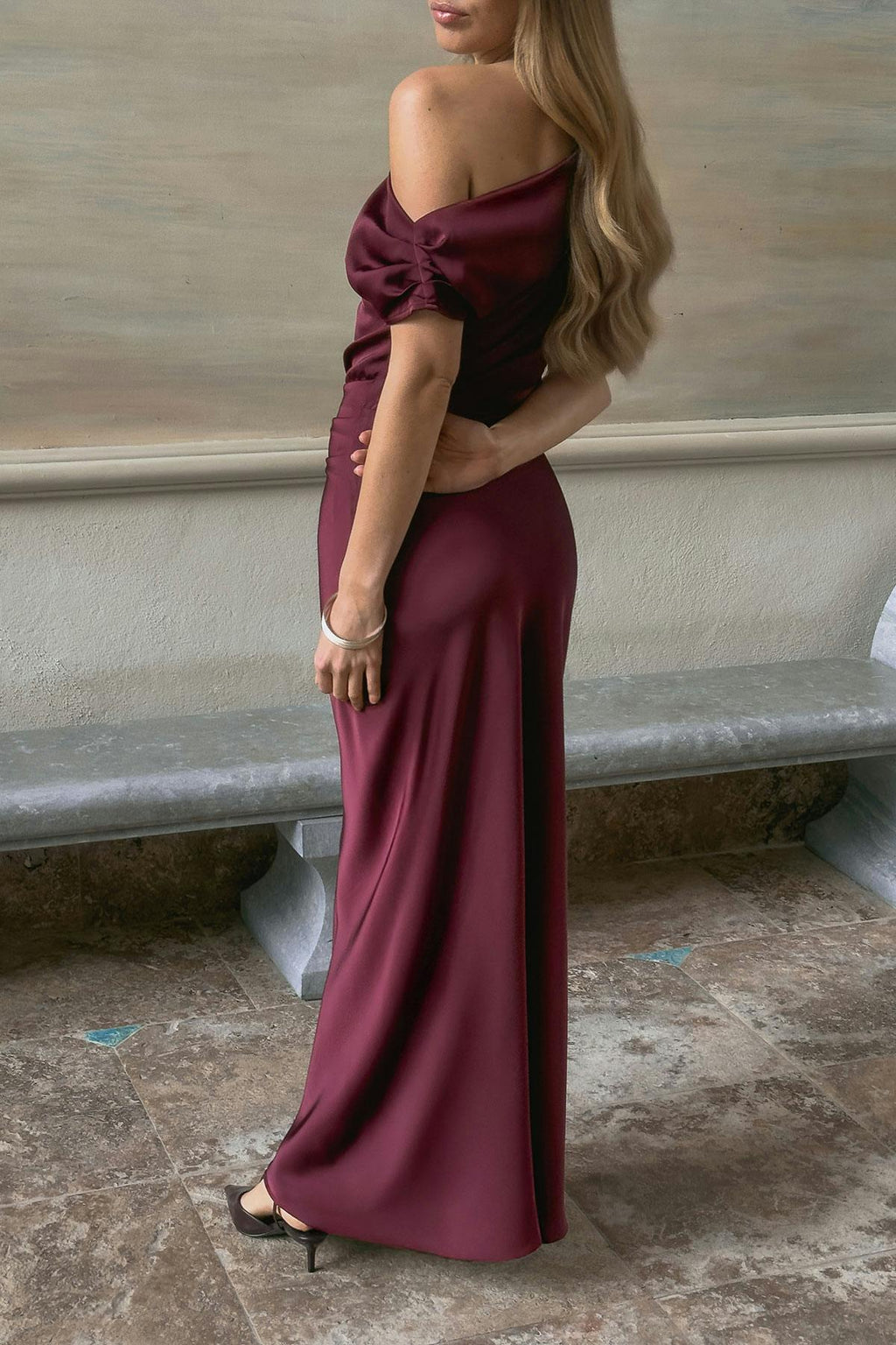 Draped satin maxi dress