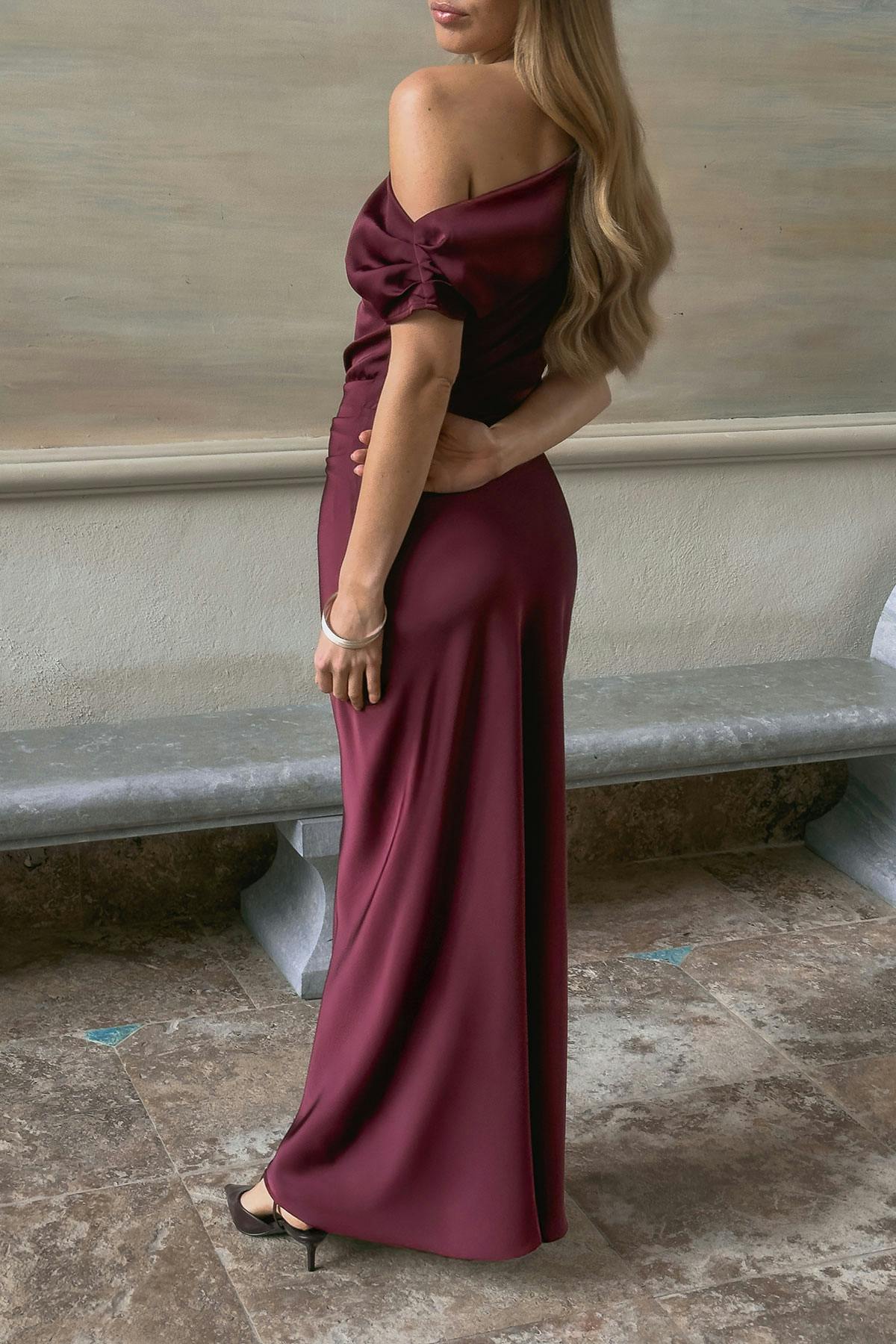 Draped satin maxi dress