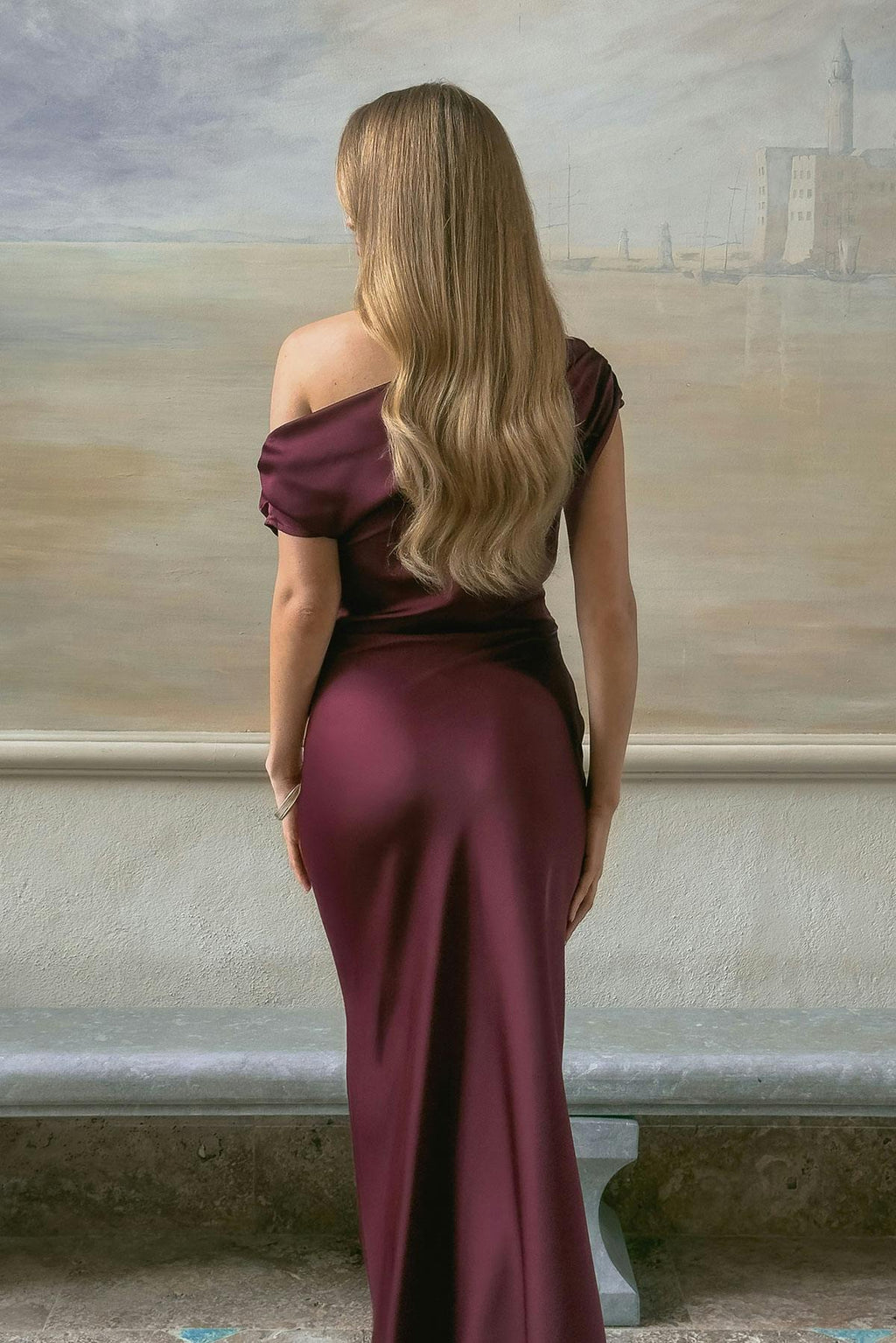 Draped satin maxi dress