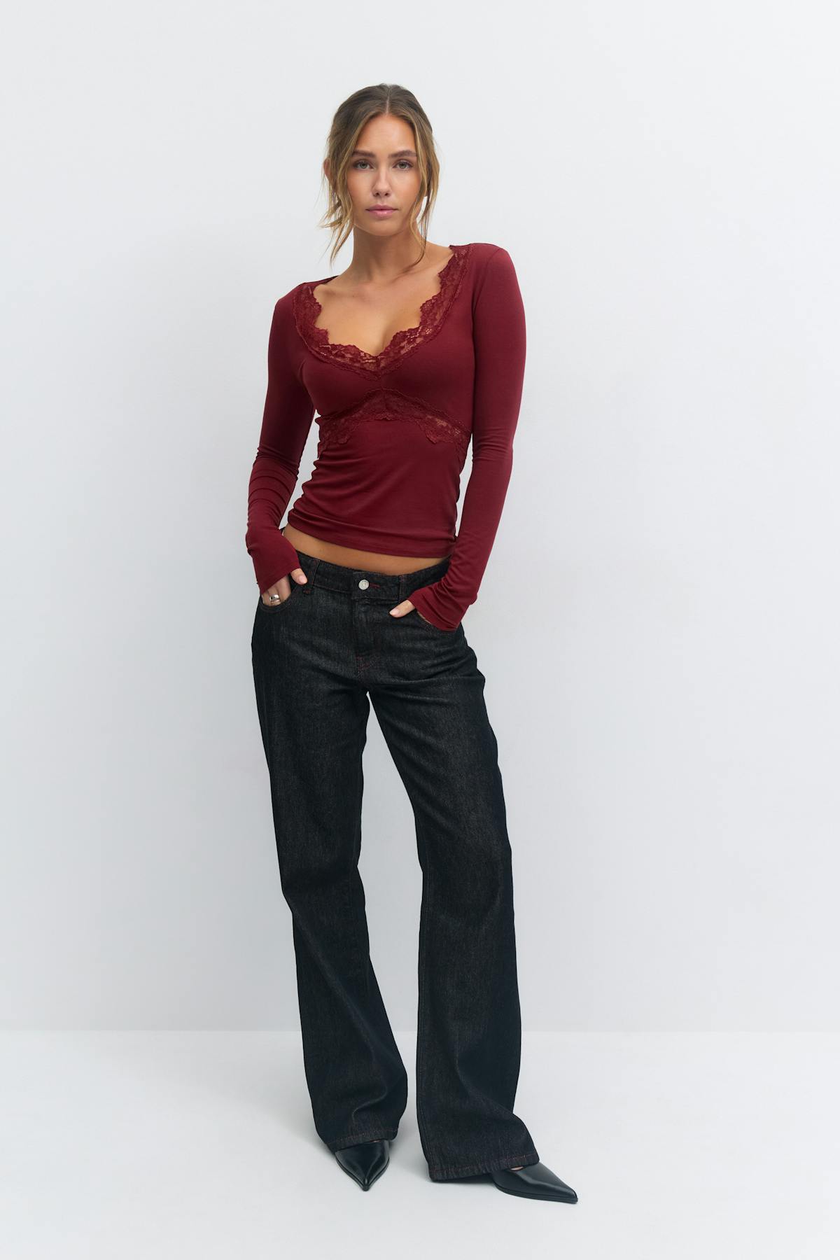 V-neck lace detail top