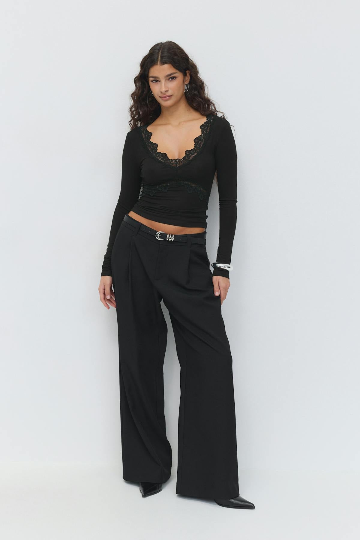 V-neck lace detail top