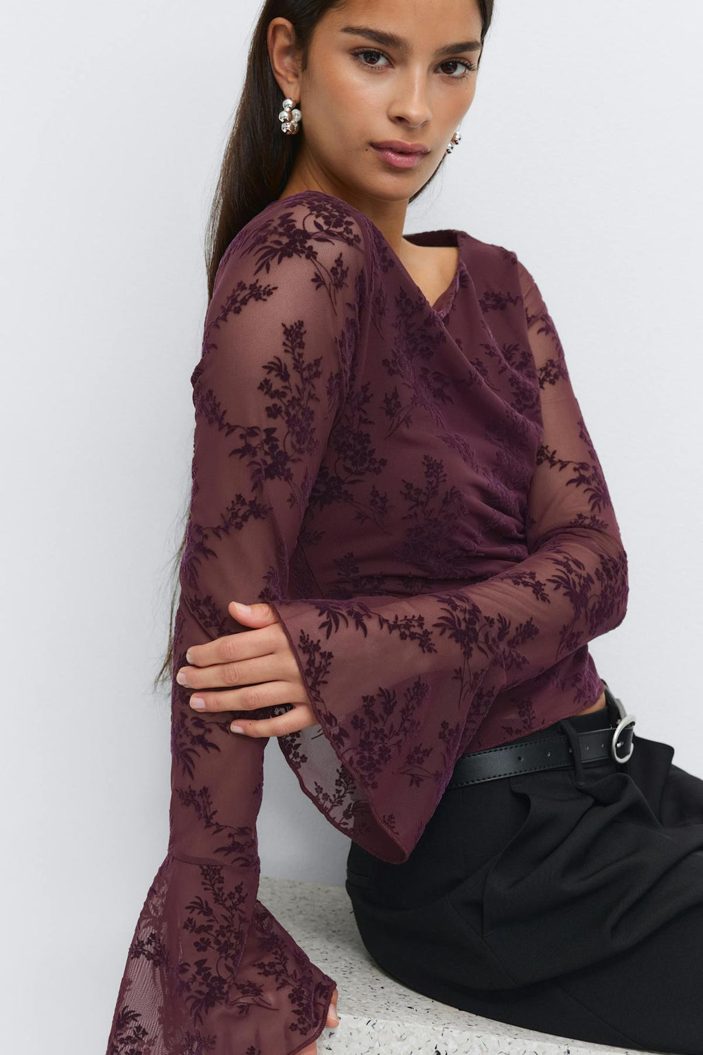 Floral flare sleeve top