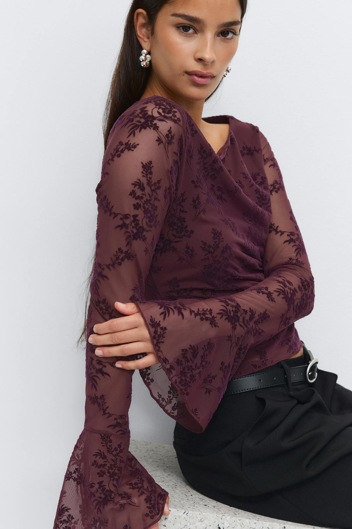 Floral flare sleeve top