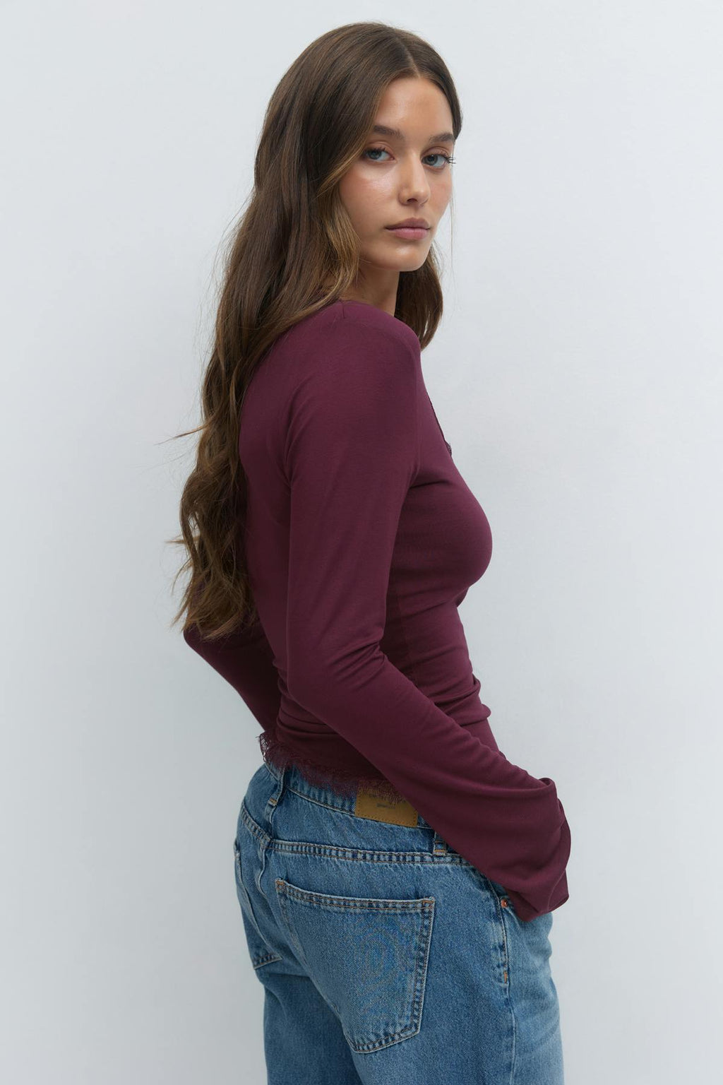 Lace detail scoop neck top