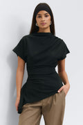 Asymmetric funnel neck top