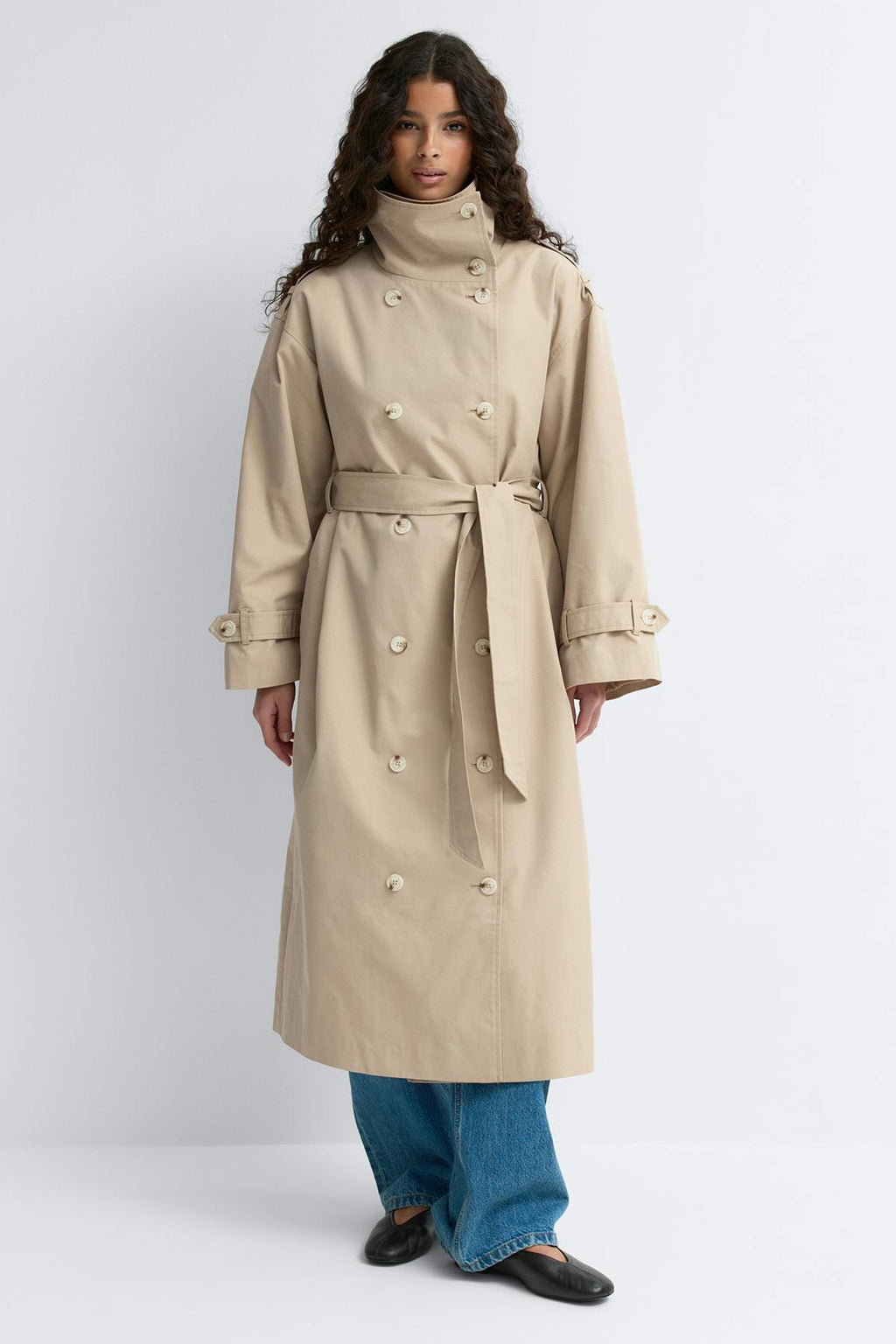 High neck cotton trench coat