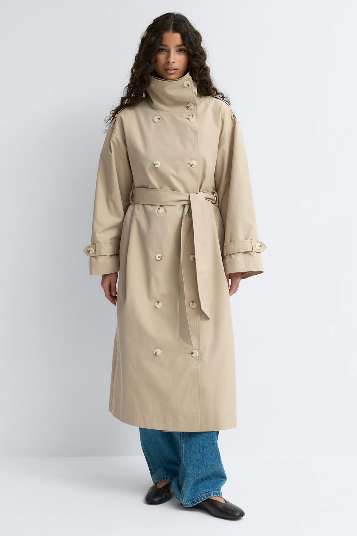 High neck cotton trench coat