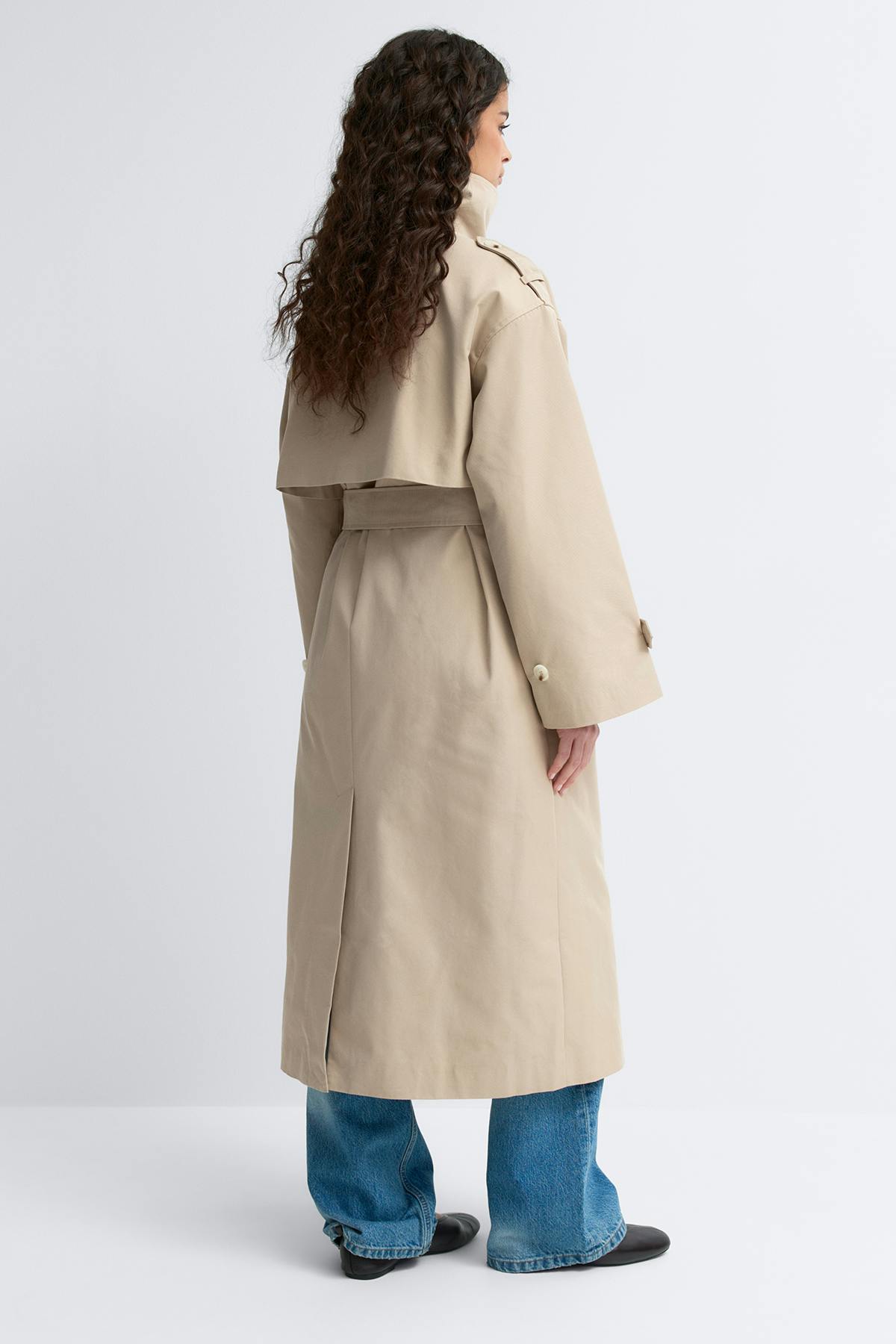 High neck cotton trench coat