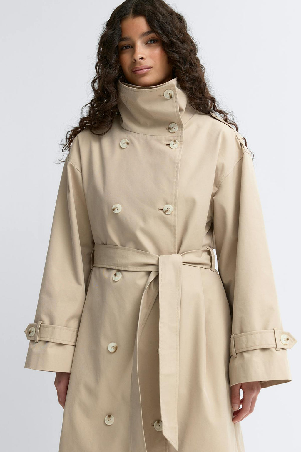 High neck cotton trench coat