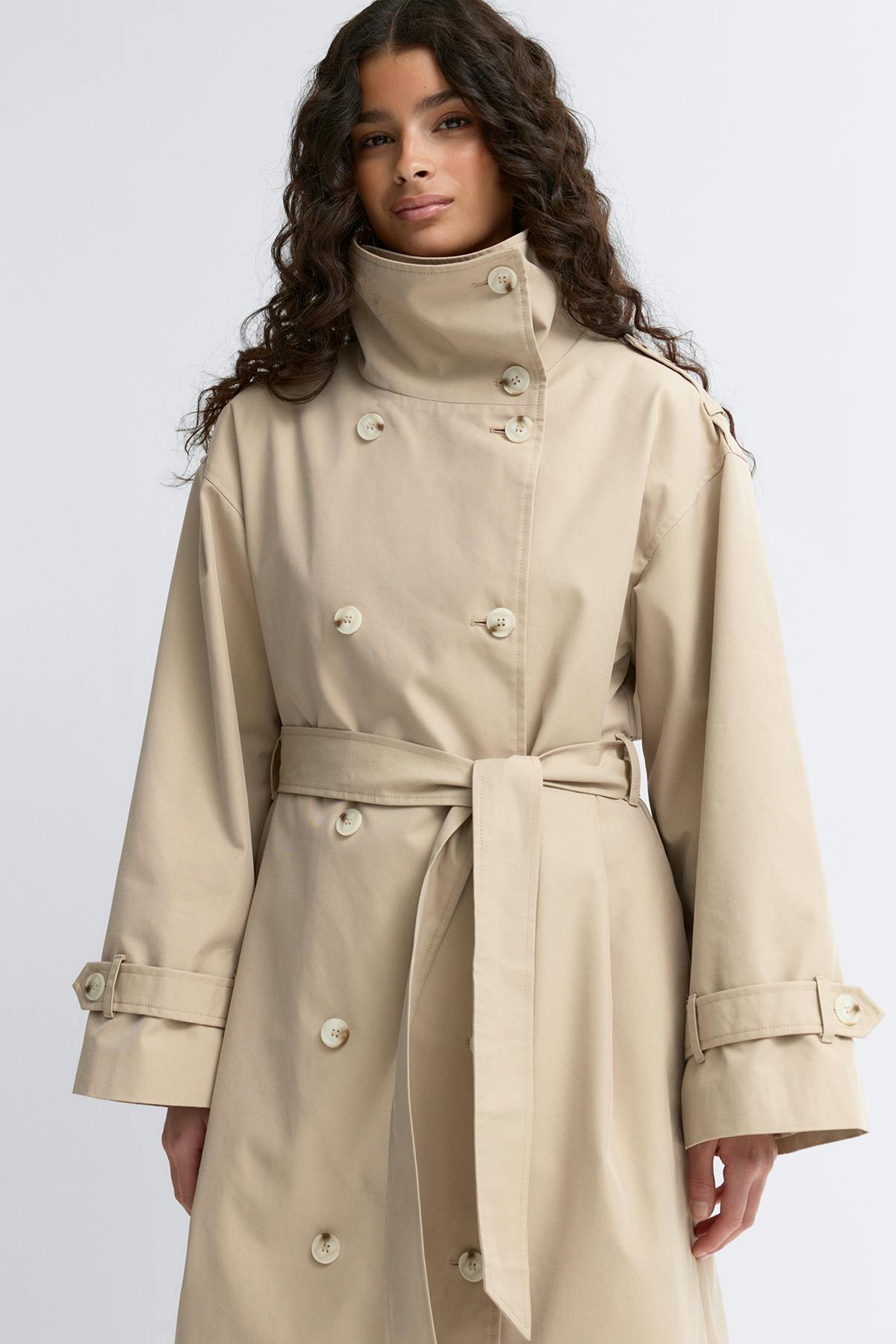 High neck cotton trench coat