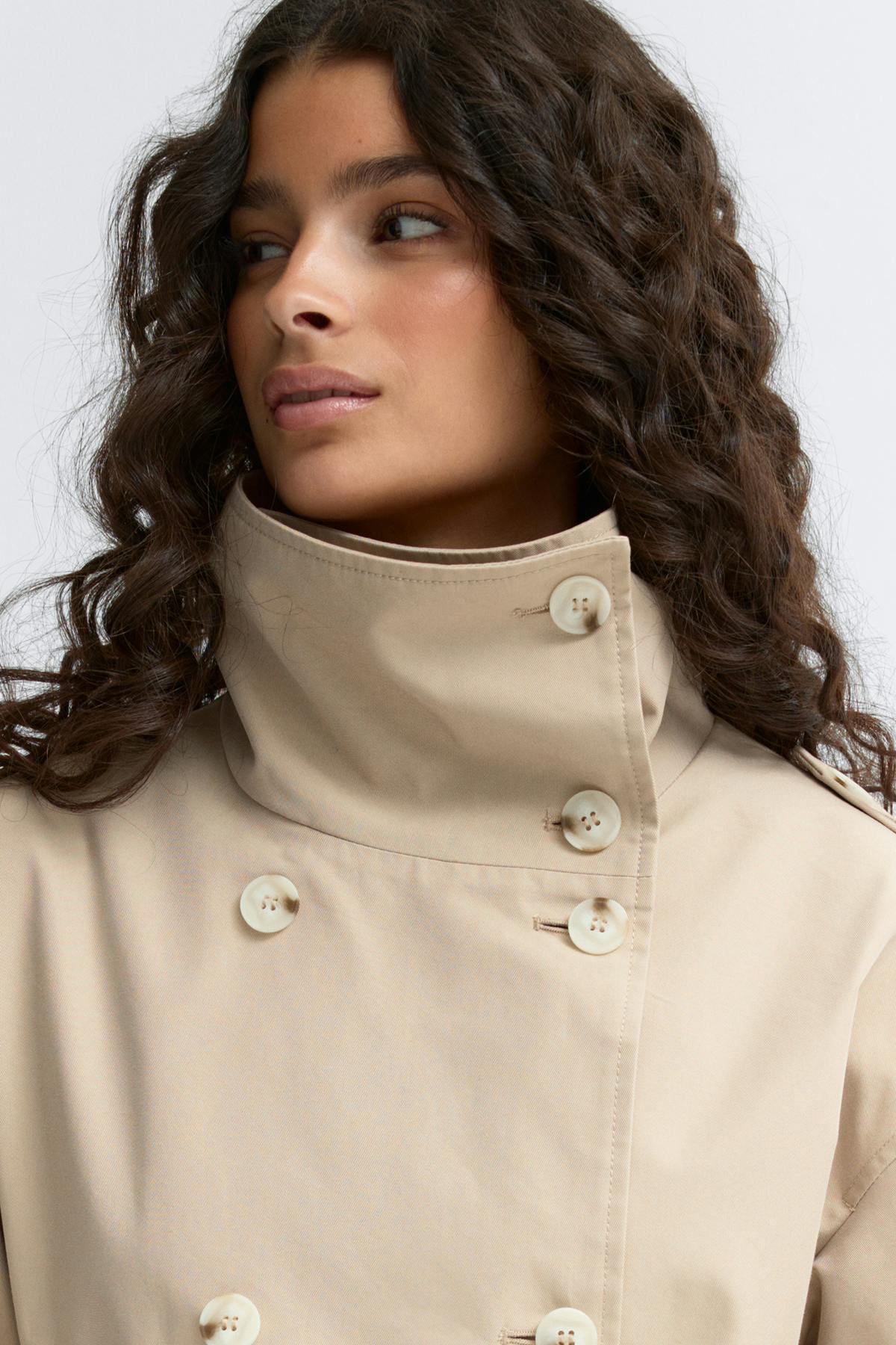 High neck cotton trench coat