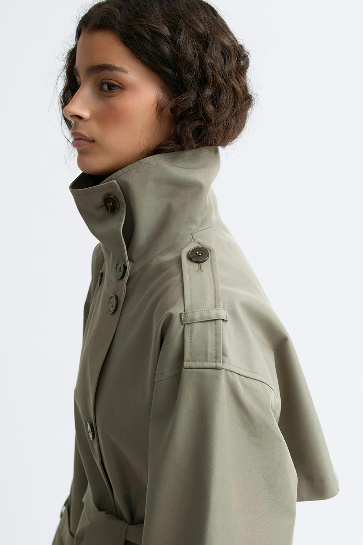 High neck cotton trench coat