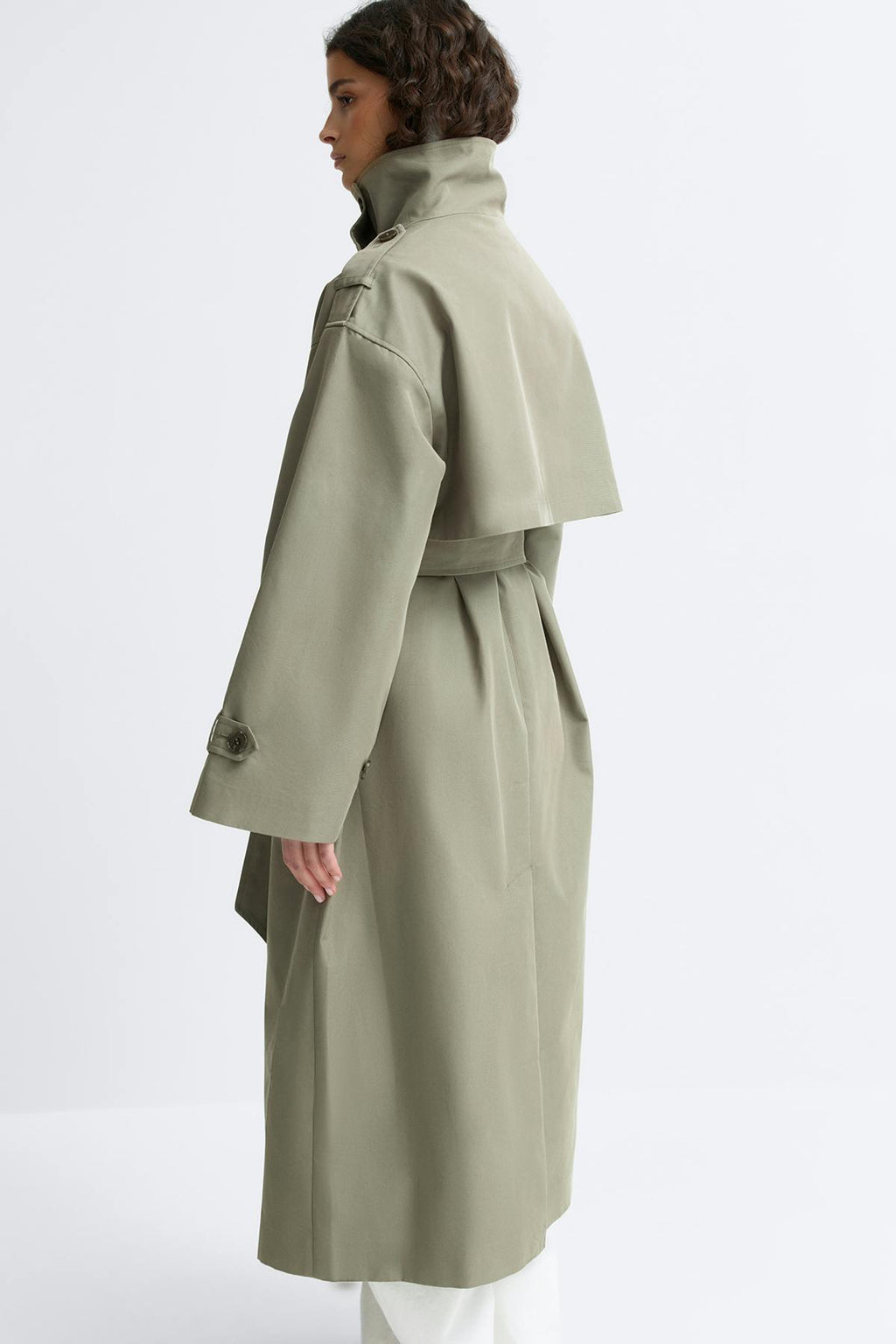 High neck cotton trench coat