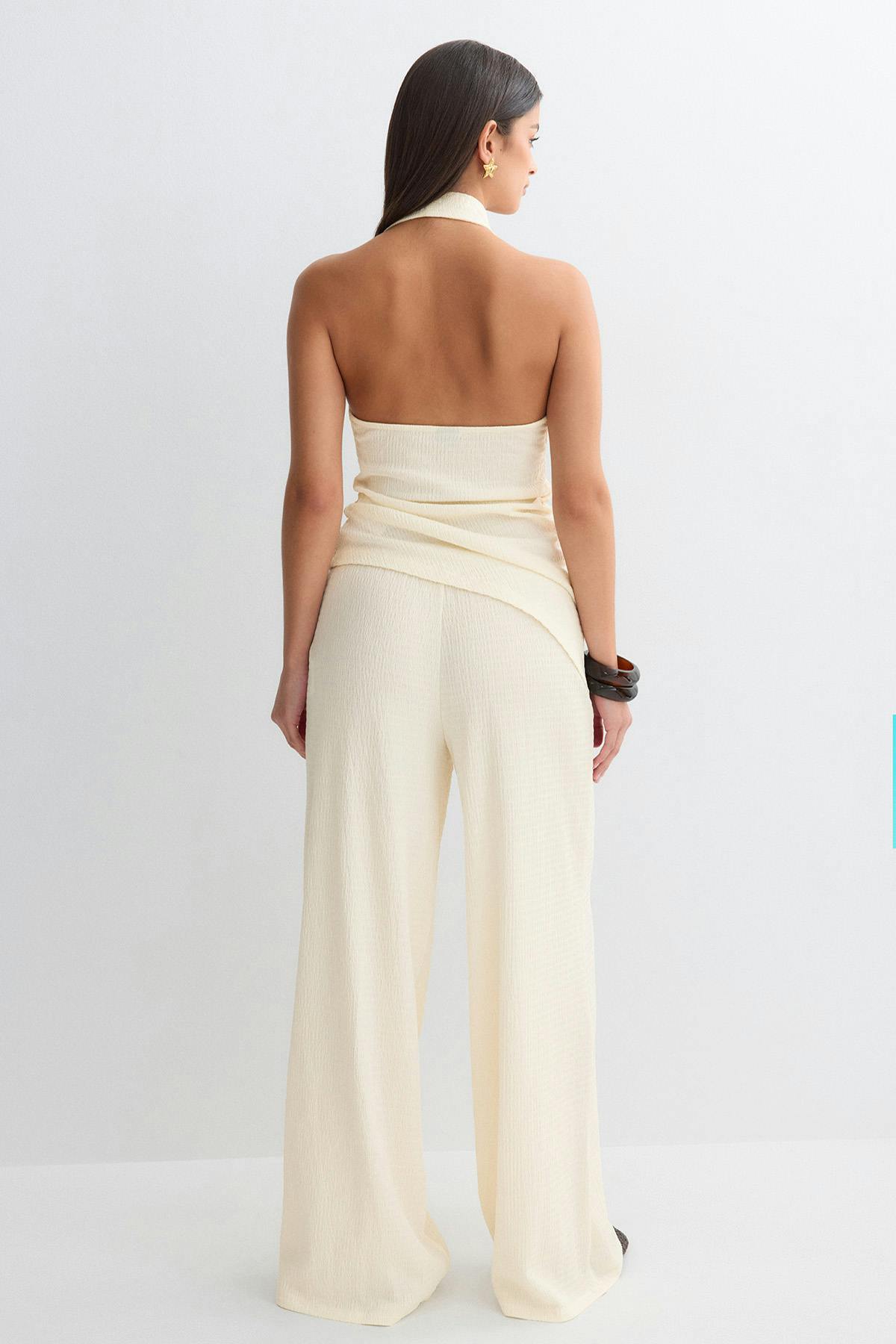 Textured wide trousers