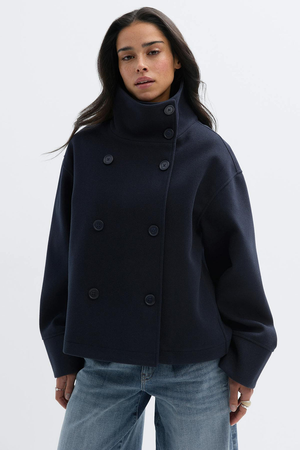High neck short felt jacket