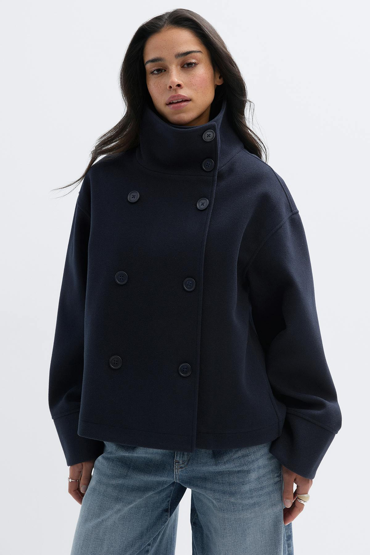 High neck short felt jacket