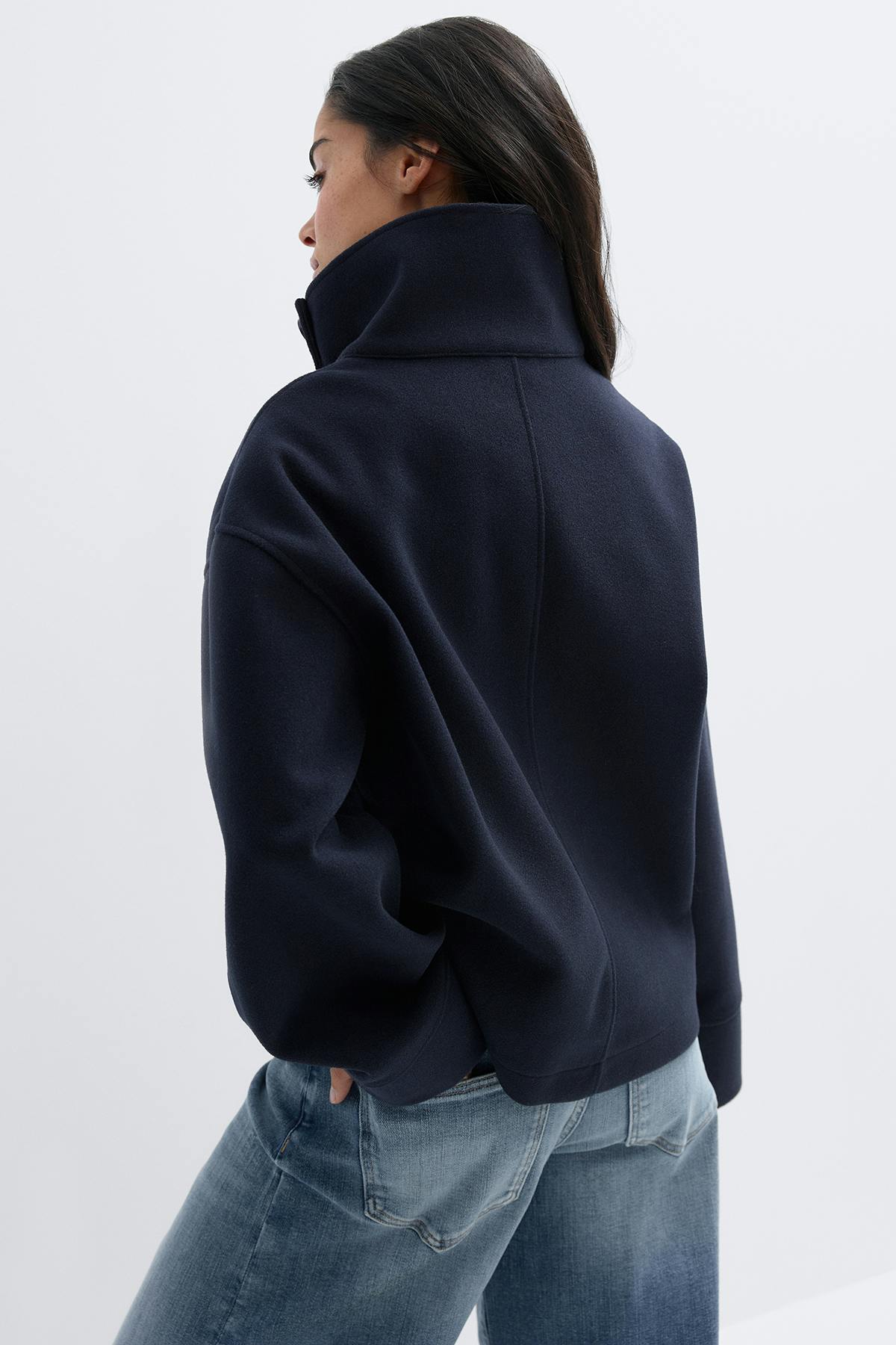 High neck short felt jacket
