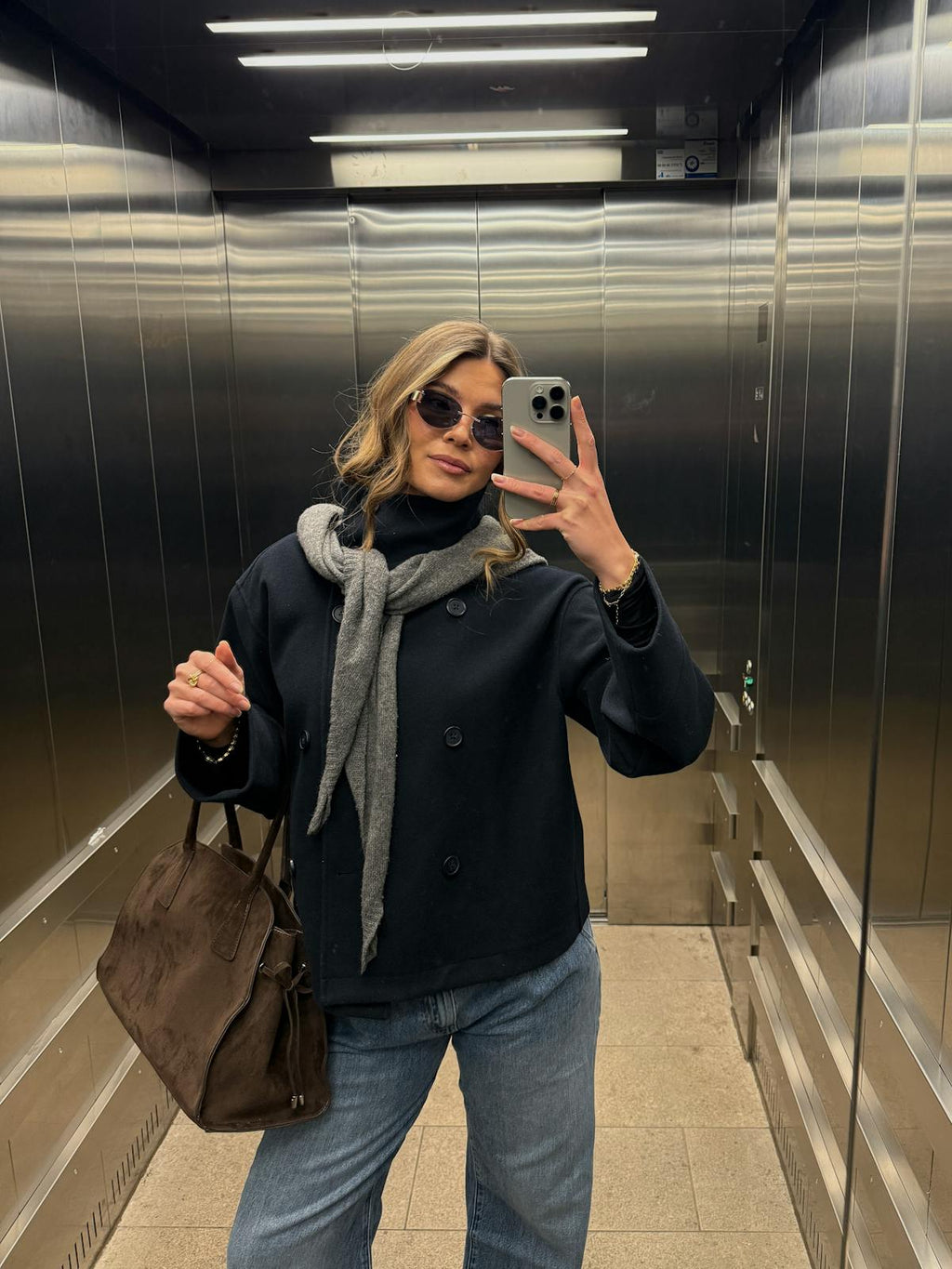High neck short felt jacket