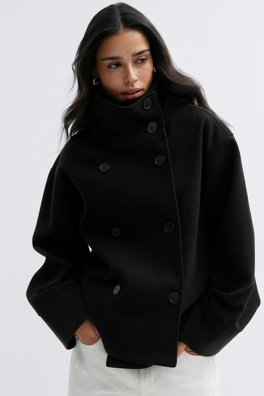 High neck short felt jacket