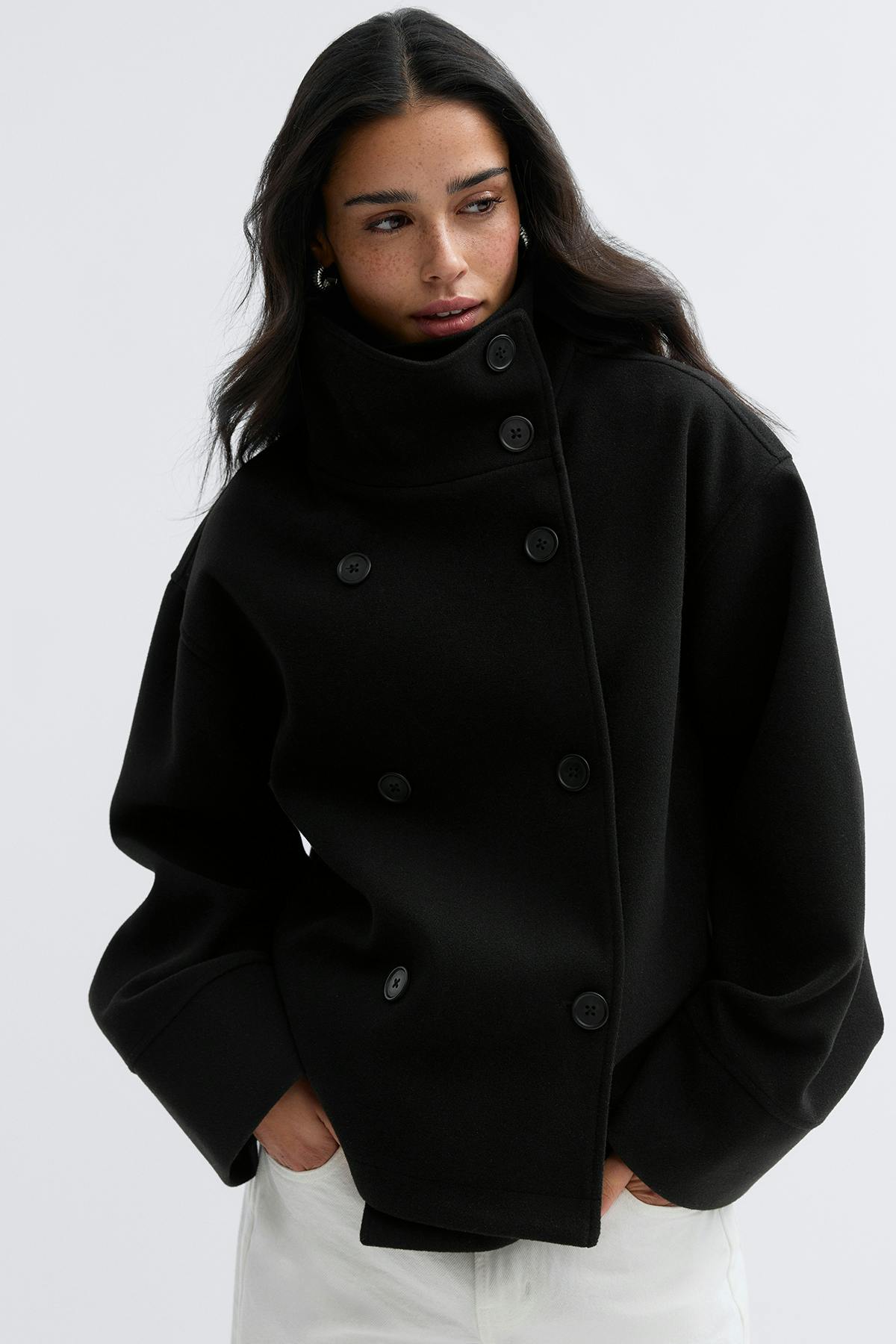 High neck short felt jacket