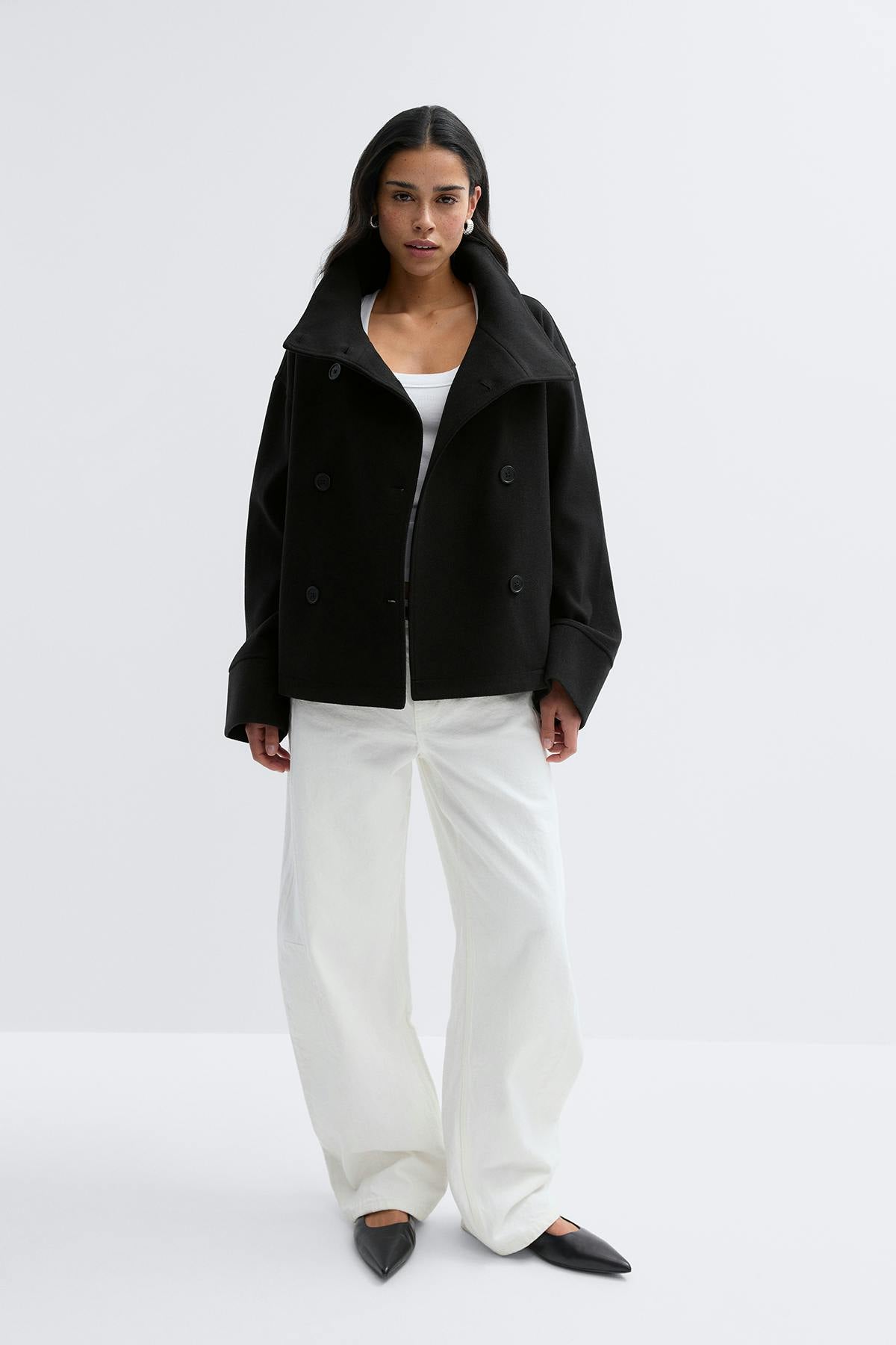 High neck short felt jacket
