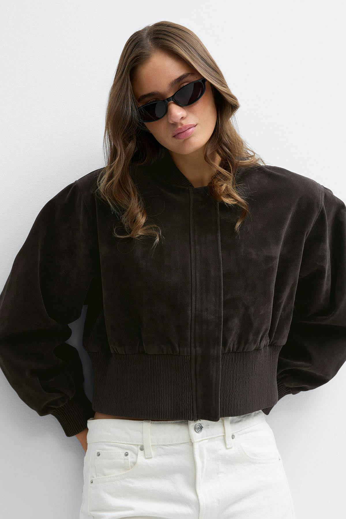 Faux suede short jacket