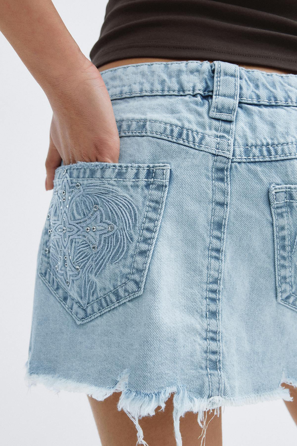14+ slay low denim skirt